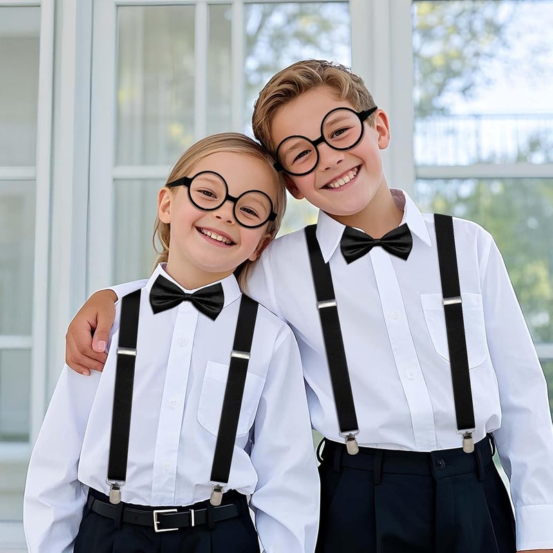 GZJINYUAN 4Pcs Kids Boys Suspenders Bowtie Set with Black Glasses Newsboy Cap for Boy Girl Wedding 100 Days of School Costume - Image 5